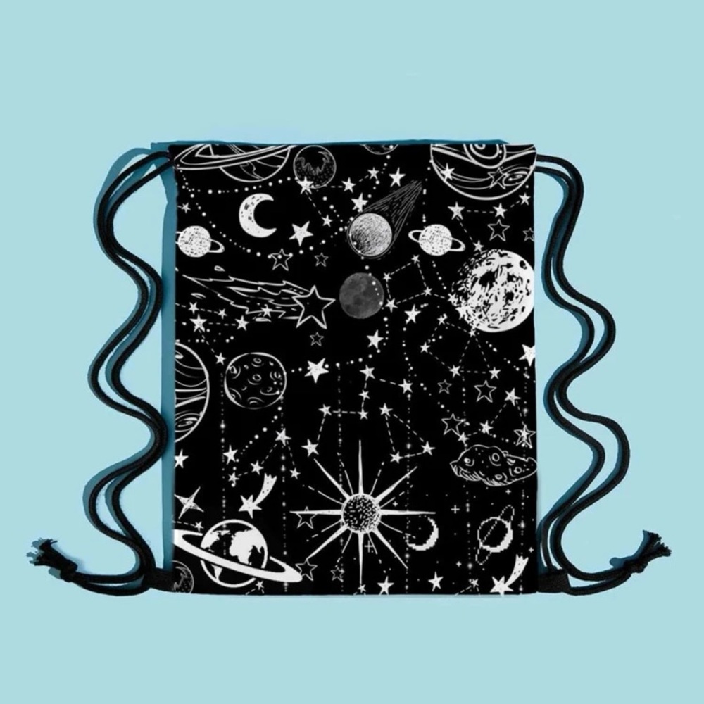New Celestial Handmade Black White Drawstring Backpack Cinch Bag Water Resistant - Picture 4 of 12